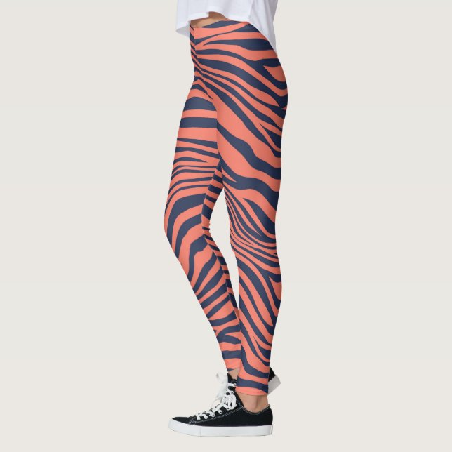 Koral Glamorösa Tiger Ränder Djurtryck Leggings (Vänster)