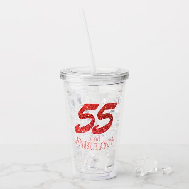 Koral Glitter Bokeh, 55:e födelsedagsfirandet Take Away Mugg (Framsida Ice)