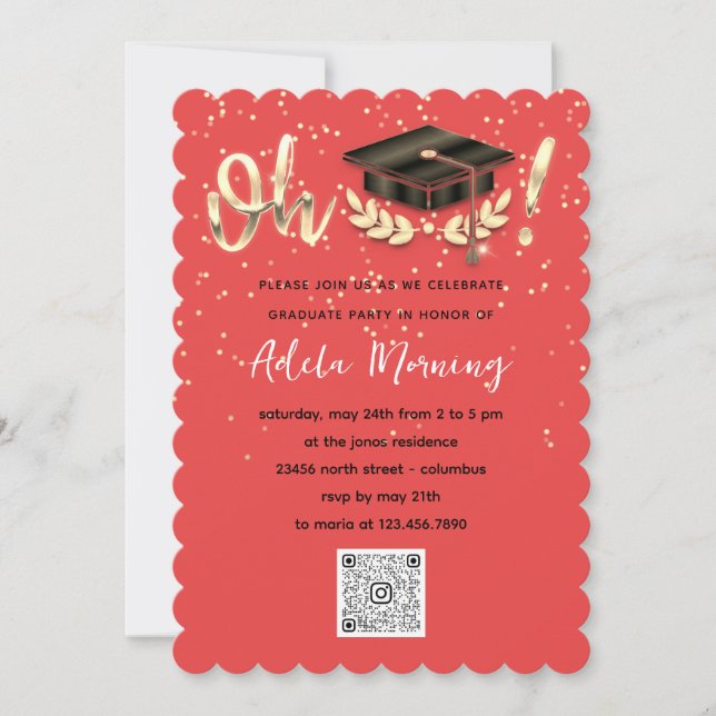 Koral Golden Confetti Student Party QR-kod Inbjudningar (Framsida)