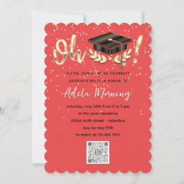 Koral Golden Confetti Student Party QR-kod Inbjudningar