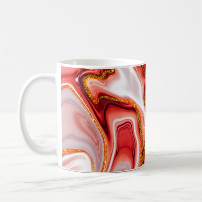 Koral Guld Abstrakt Marmor Fluid Konst Kaffemugg (Vänster)