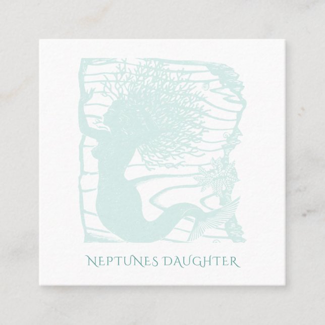 Koral Hair Ocean Vinkara Sjöjungfru vid horn Fyrkantigt Visitkort (Framsida)