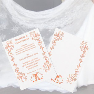 Koral Klockor Scrollwork Design Bröllop Inbjudningar