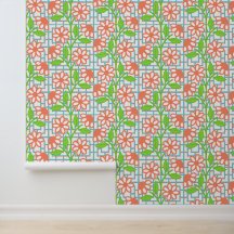 Koral Lime & Aqua Blommor på Bambu Trädgårdsstaket