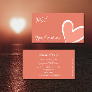 Koral med magisk Rosa Hjärta och Monogram Cute Visitkort