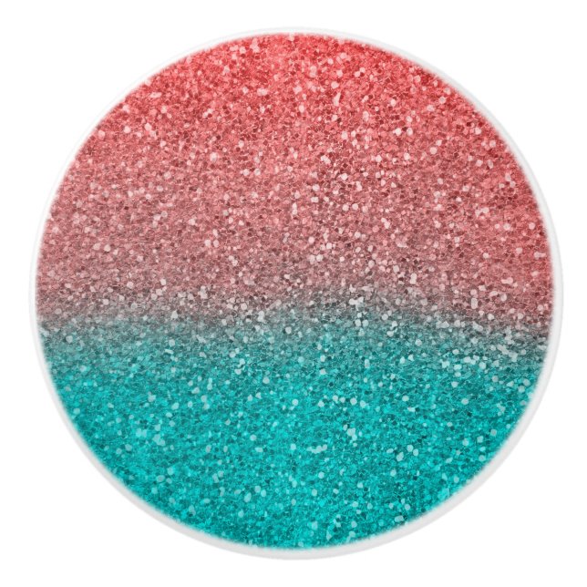 Koral Melon Orange Teal Aqua Grön Glitter Knopp (Framsidan)