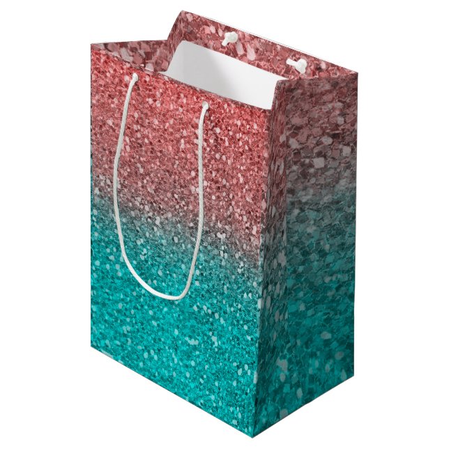 Koral Melon Orange Turkos Aqua Grön Glittrig Glitt (Framsidan Vinklad)