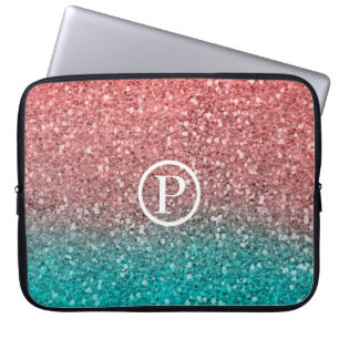 Koral Melon Orange Turkos Aqua Grön Glittrig Glitt Laptop Fodral