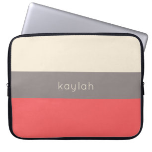 Koral, minimalistisk Färg-block Mönster med Namn Laptop Fodral