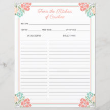 Koral & Mint Blommigt Cookbook Binder Recipe Lakan