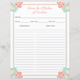 Koral & Mint Blommigt Cookbook Binder Recipe Lakan