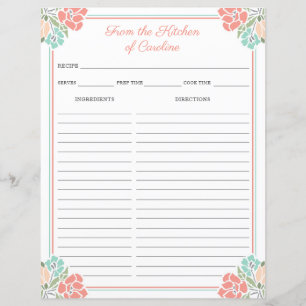 Koral & Mint Blommigt Cookbook Binder Recipe Lakan