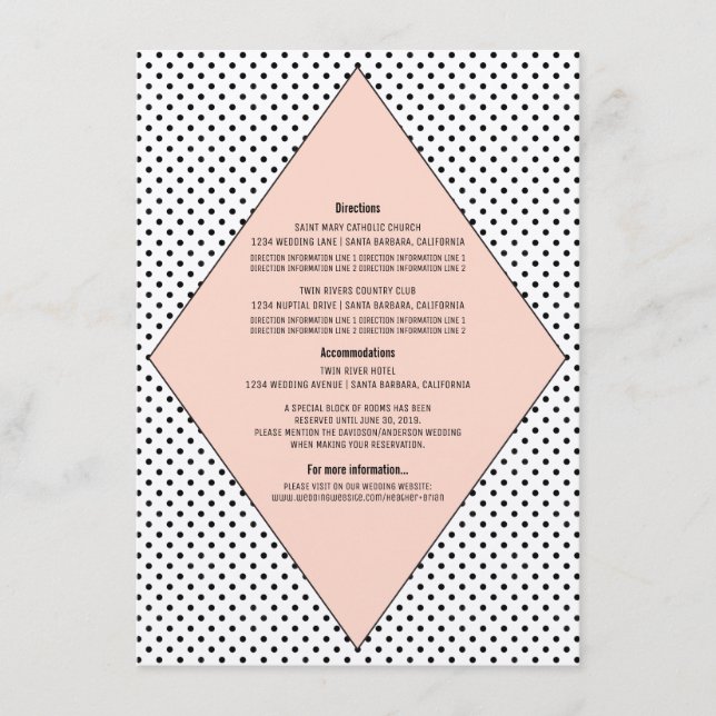Koral Modern Polka dots Bröllop Info Card Tilläggskort (Framsida)