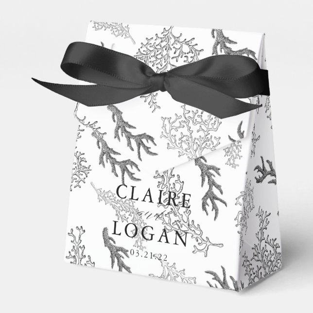 Koral Mönster B & W Nautical Wedor Favor Box Presentaskar (Framsidan Sidan)