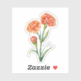 Koral Nejlik Botanisk Akvarell Lavendel Klistermärken