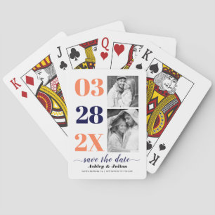 Koral och blått två foto Spara datum Casinokort