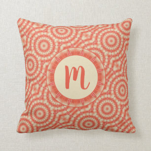 Koral och Cream Circular Starburbursts Monogram Kudde