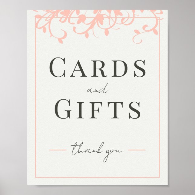 Koral och Cream Filigree Bröllop Gift-tecken Poster (Framsidan)