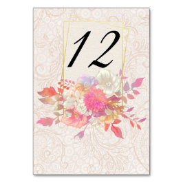 Koral och Elfenbenskusten Blommigt Bröllop Bordsnummer