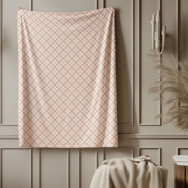 Koral och Grått Check Blanket för Modern Insida Fleecefilt (Coral and Grey Check Blanket for Modern Interiors)