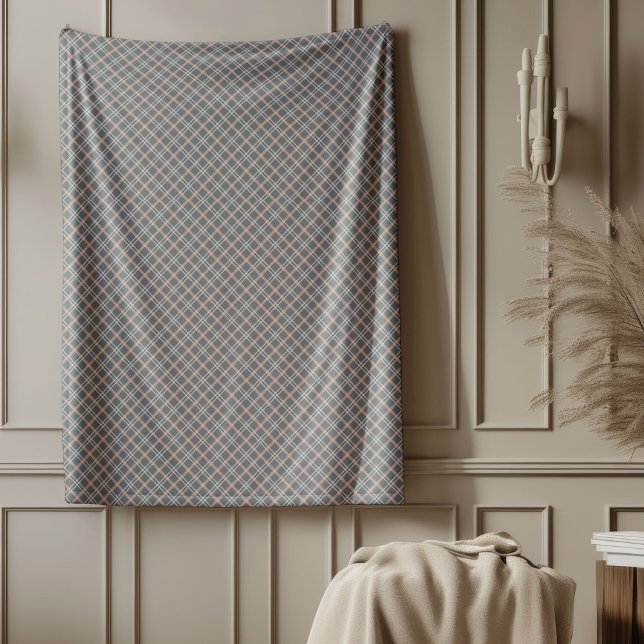 Koral och Grått Check Blanket för Modern Insida Fleecefilt (Coral and Gray Check Blanket for Modern Interiors)