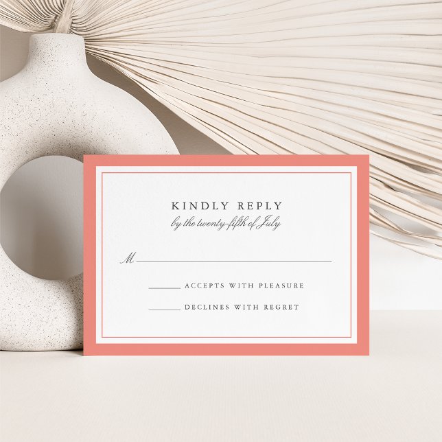 Koral och Grått Simple Gräns Bröllop OSA Card Kort (Skapare uppladdad)