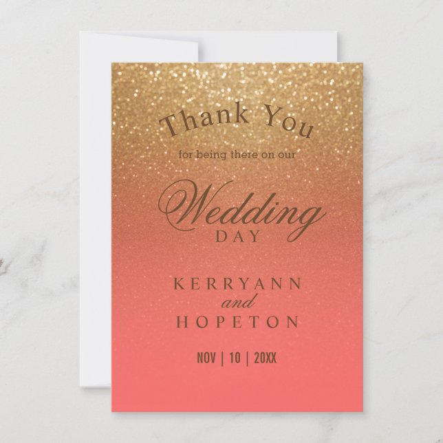 Koral och Guld Glitter - Tack (Framsida)