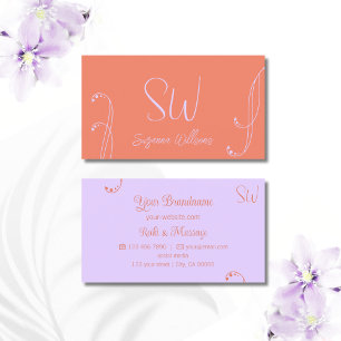 Koral och lavender Chic Ornate med Monogram Visitkort