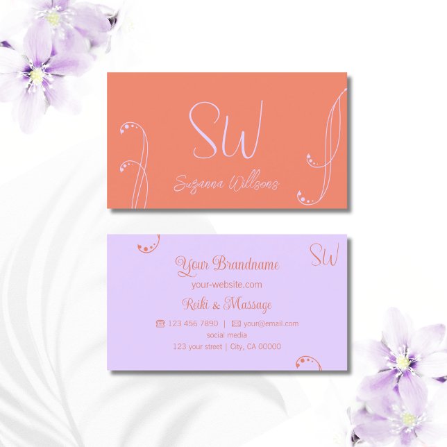 Koral och lavender Chic Ornate med Monogram Visitkort (Skapare uppladdad)
