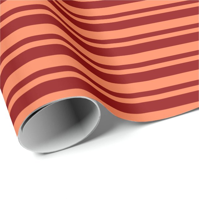 Koral och Mörk Red Färgad Stripe Mönster Presentpapper (Rullad Hörn)