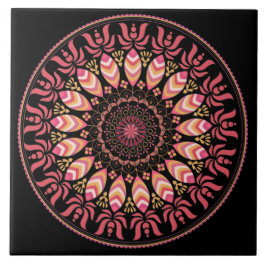 Koral och Rosa Feather Mandala Ceramic Tile Kakelplatta