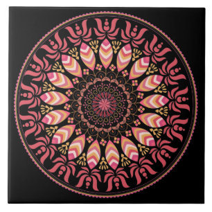 Koral och Rosa Feather Mandala Ceramic Tile Kakelplatta