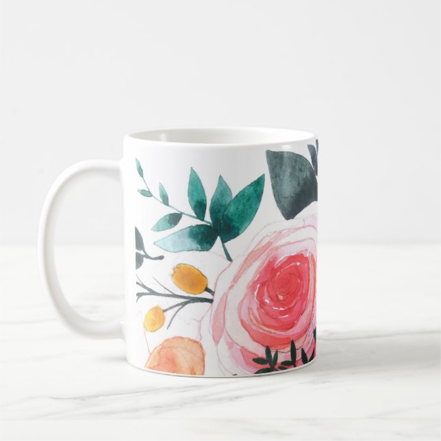 Koral och Rosa ros Kaffemugg (Vänster)