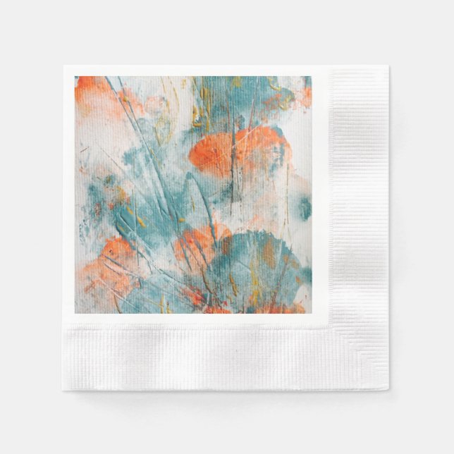 Koral och Teal Brushstroke Napkins Pappersservett (Framsidan)