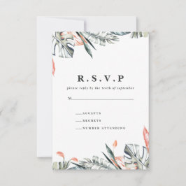 Koral och tropisk löv foliage bröllop R.S.V.P OSA Kort