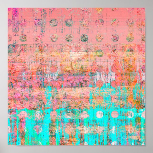 Koral- och turkospliktig pigmentfärg för västerlän poster (Framsidan)