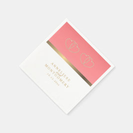 Koral och vit med Guld Hearts Pappersservett