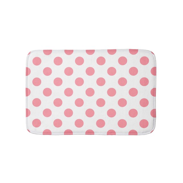 Koral och vitt polka dots badrumsmatta (Framsidan)