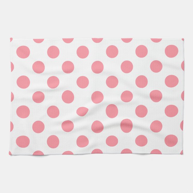 Koral och vitt polka dots kökshandduk (Horisontell)