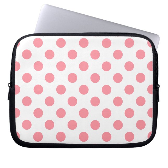 Koral och vitt polka dots laptop fodral (Framsidan)