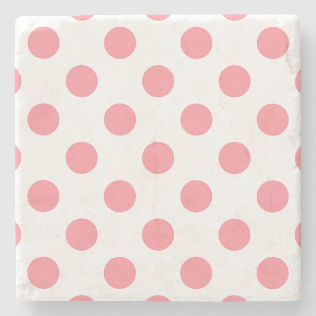 Koral och vitt polka dots stenunderlägg (Framsidan)