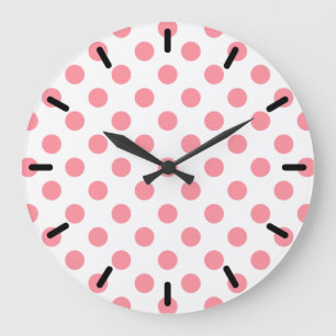 Koral och vitt polka dots stor klocka