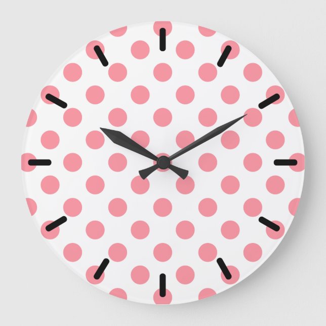 Koral och vitt polka dots stor klocka (Framsida)