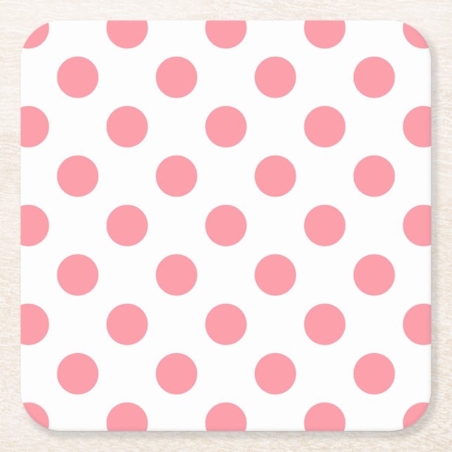 Koral och vitt polka dots underlägg papper kvadrat (Framsidan)