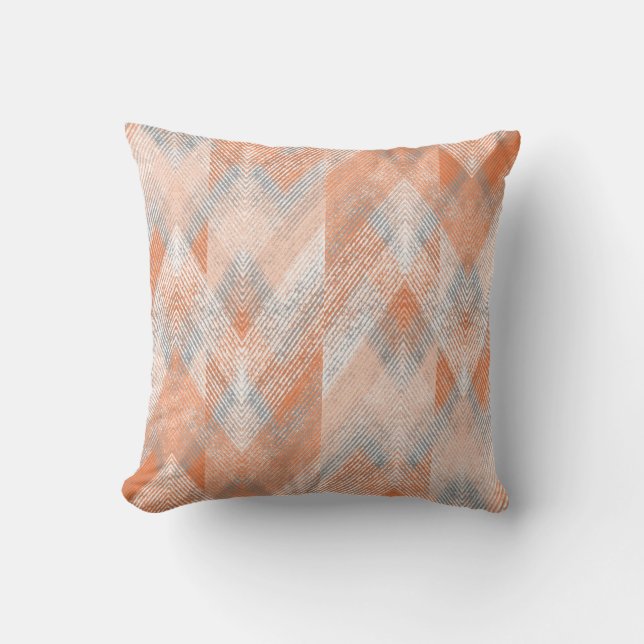 Koral, orange, beige, grått texturerad zigzag.  kudde (Framsida)