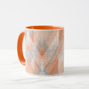 Koral, orange, beige, grått texturerad zigzag. mugg