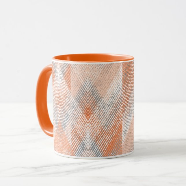 Koral, orange, beige, grått texturerad zigzag. mugg (Framsida vänster)