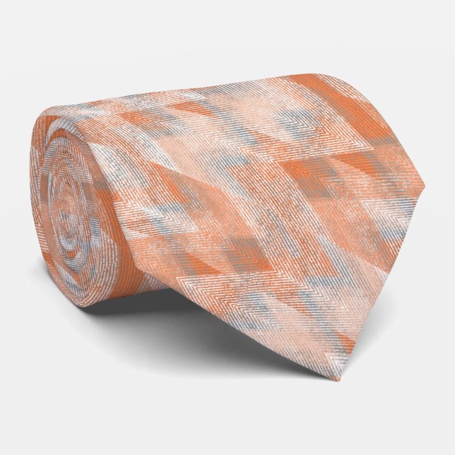 Koral, orange, beige, grått texturerad zigzag. slips (Rullad)