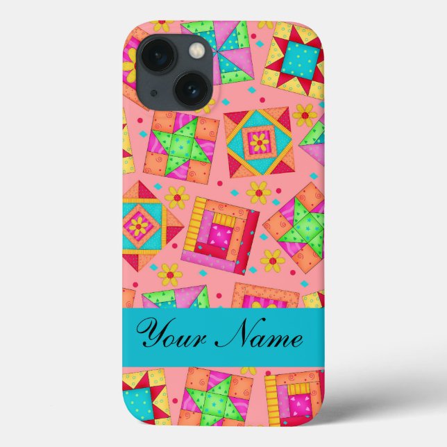 Koral Orange Färgpatchwork Quilt Block Anpassnings (Baksida)