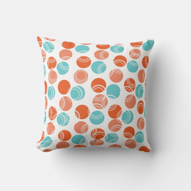 Koral Orange, kalk, turkos, Retro Polka dots Kudde (Framsida)